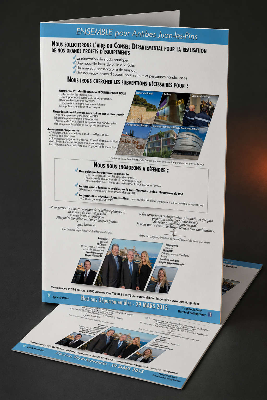 Mise en scène contemporaine de la plaquette de campagne de Borchio et Gente