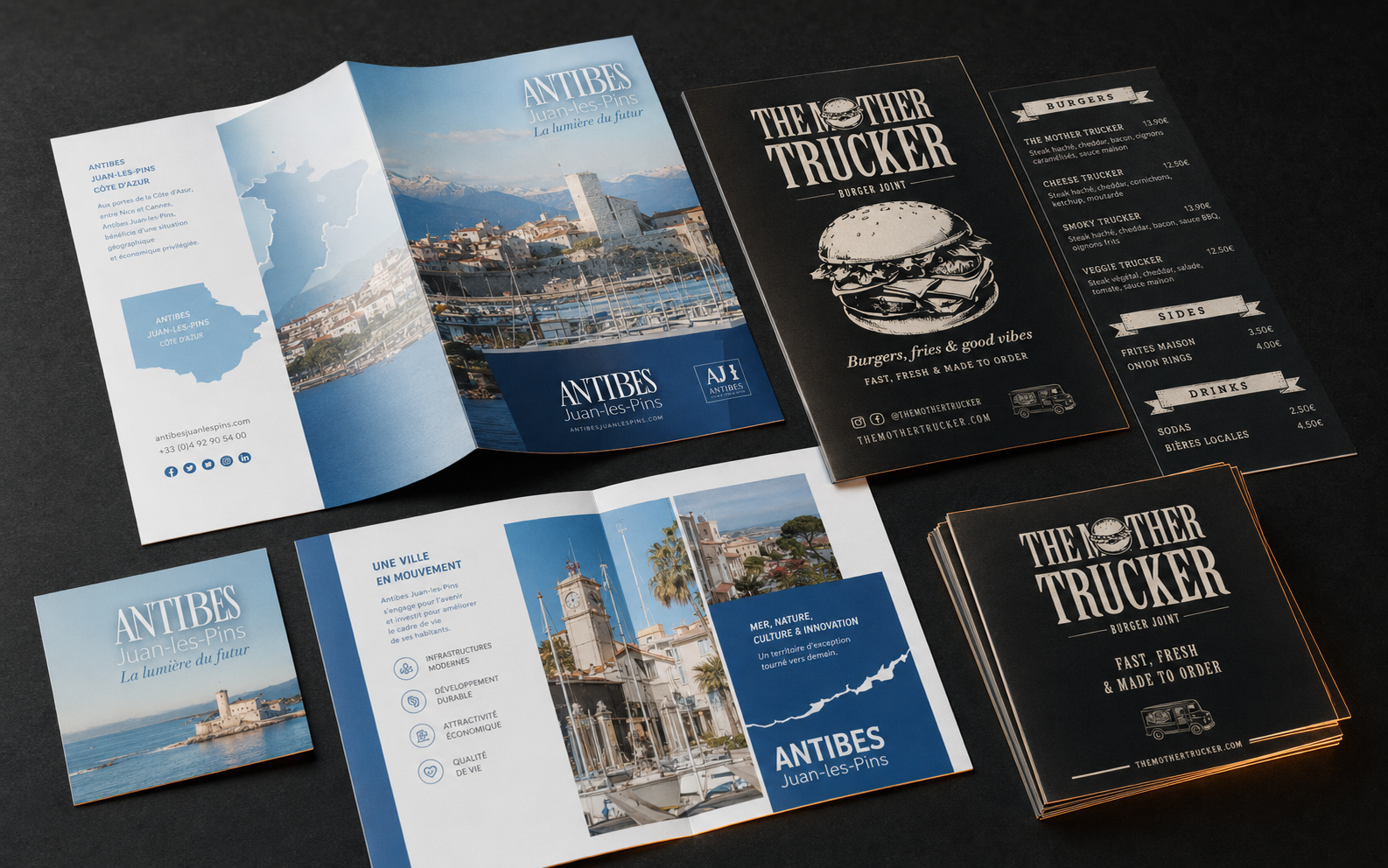 Présentation contemporaine de flyers, dépliants et plaquettes