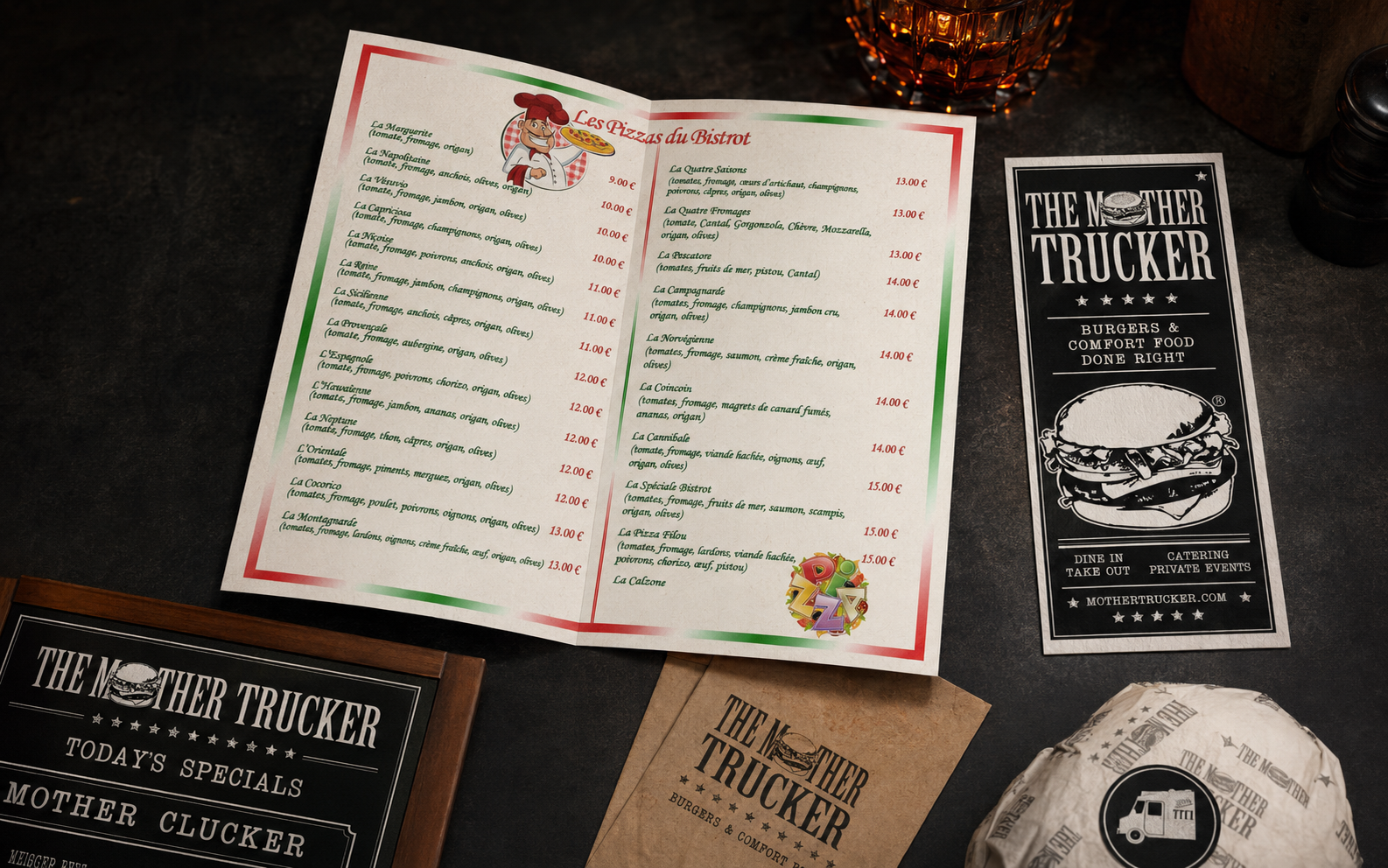 Présentation contemporaine de menus et supports pour restaurants