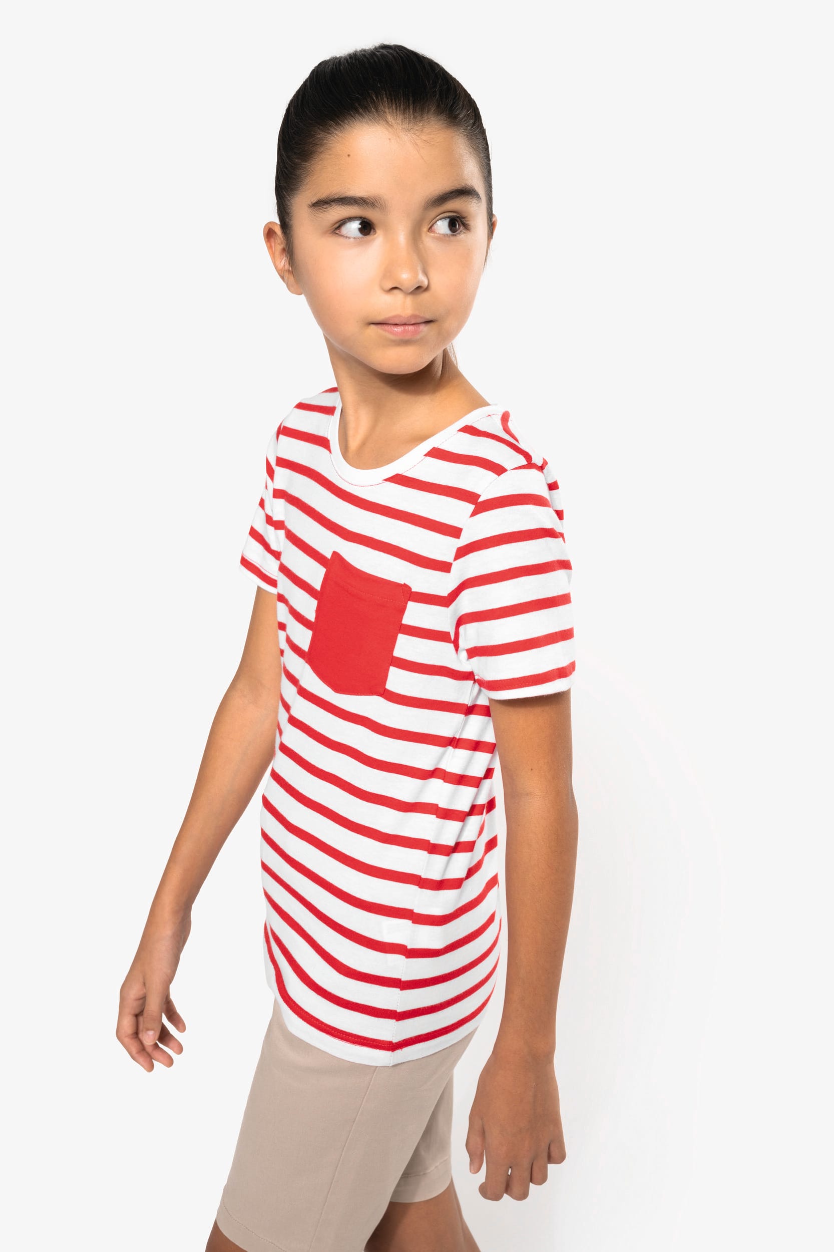T-shirt ray&eacute; marin avec poche manches courtes enfant