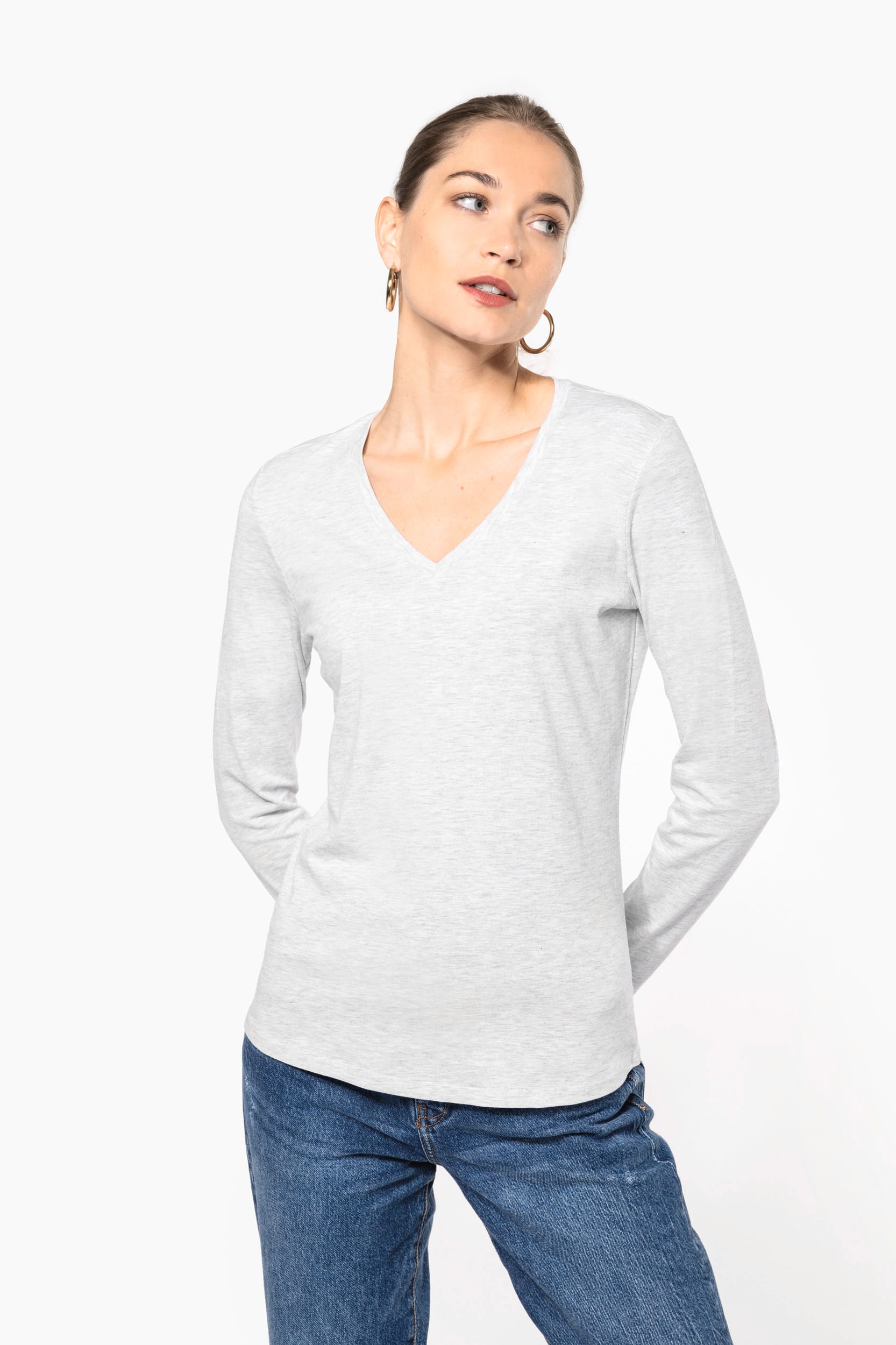 T-shirt col V manches longues femme – Image 4