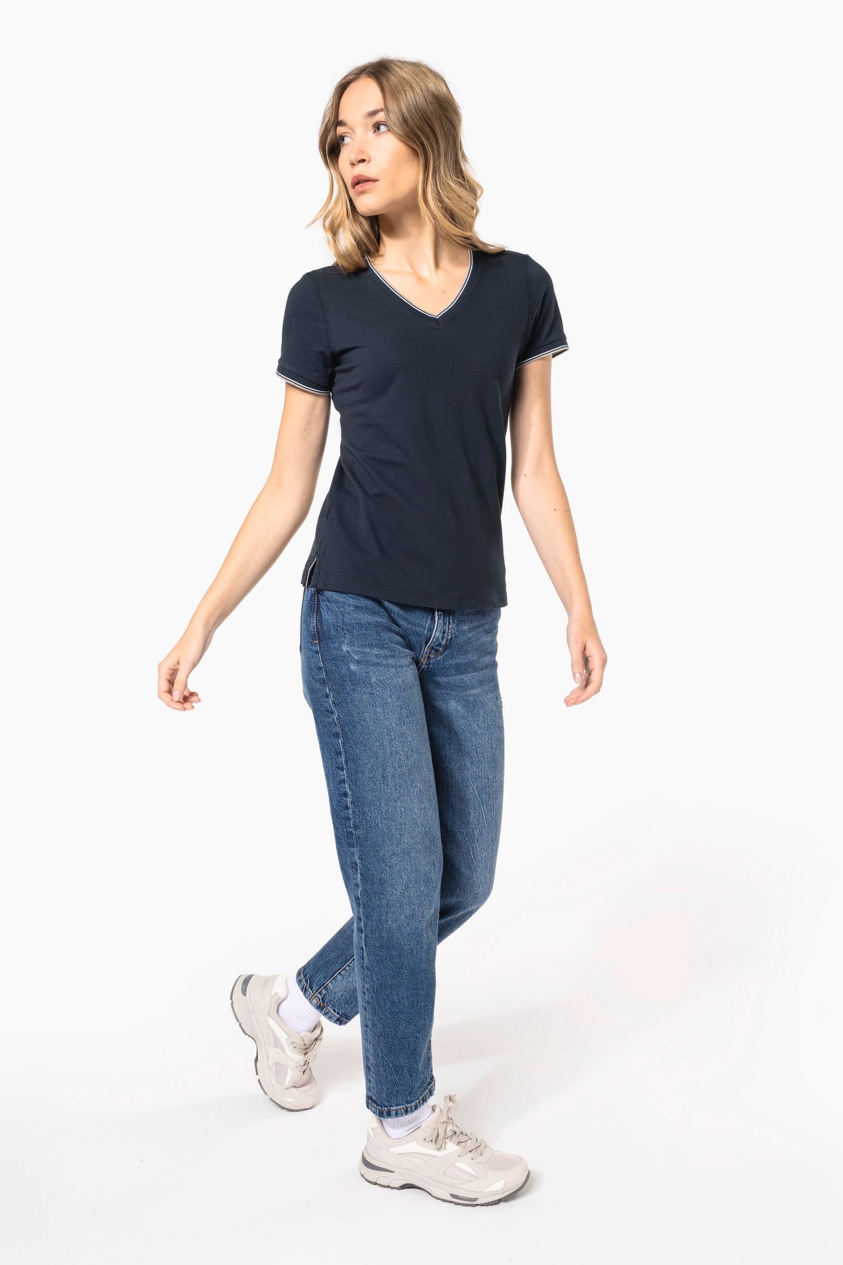 T-shirt maille piquée col V femme – Image 12