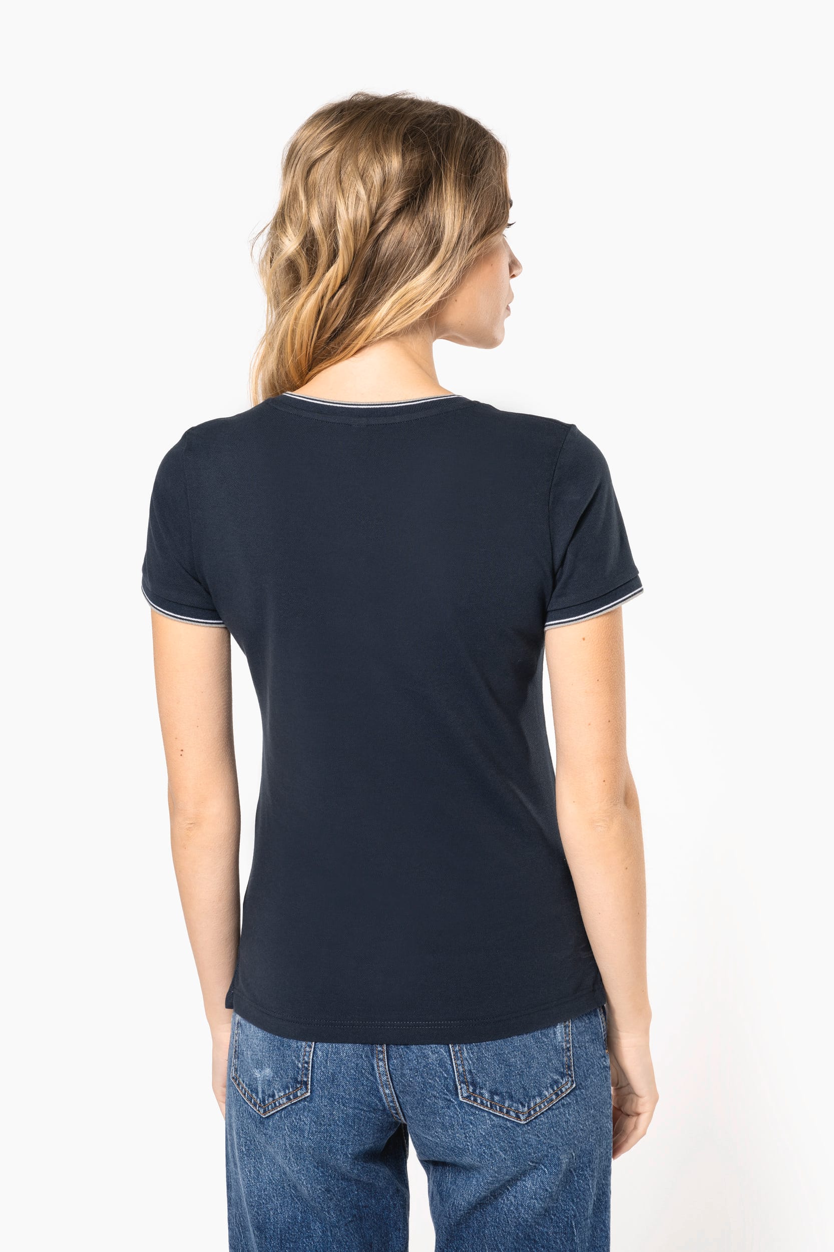 T-shirt maille piquée col V femme – Image 2