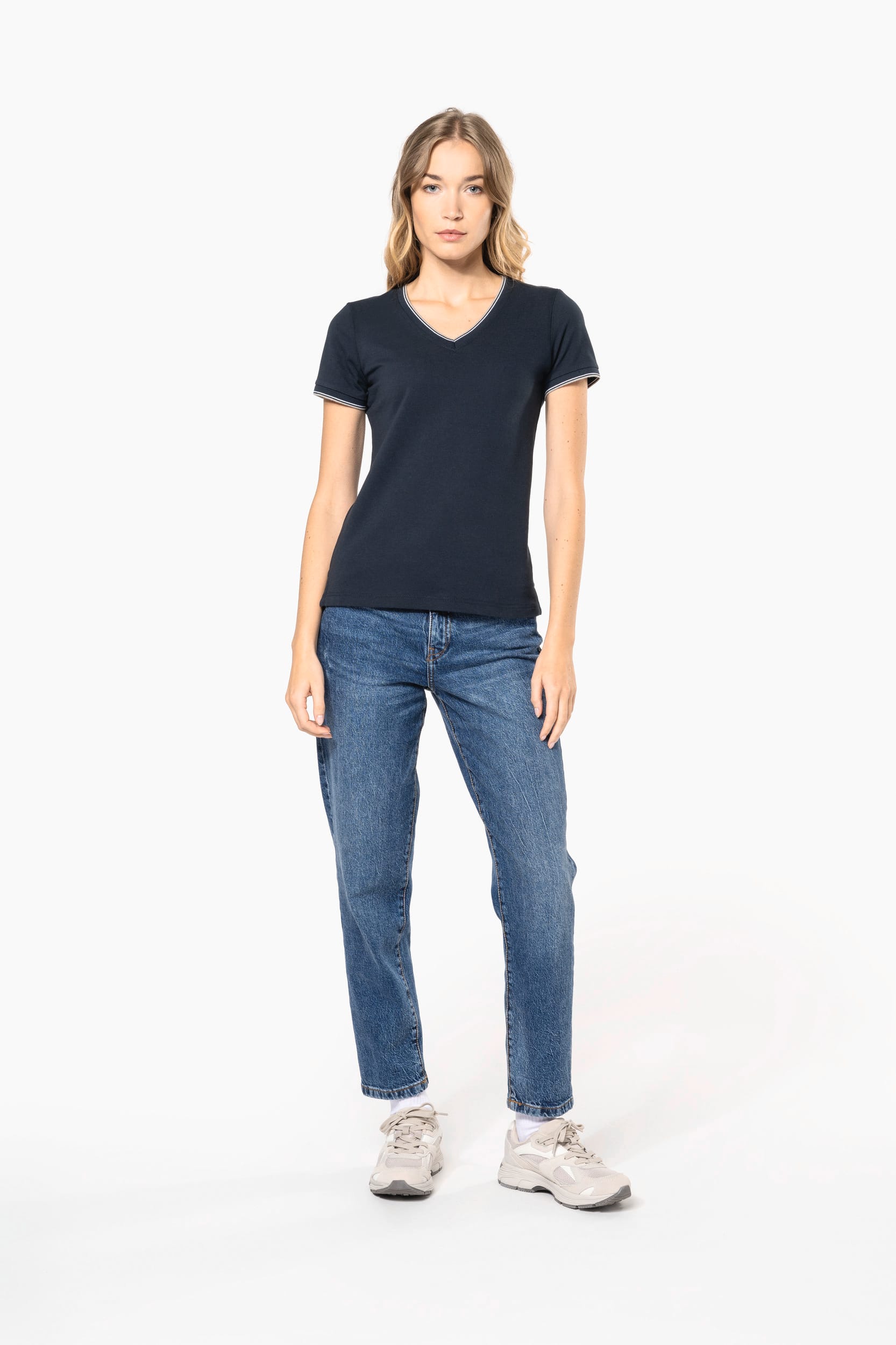 T-shirt maille piquée col V femme – Image 7