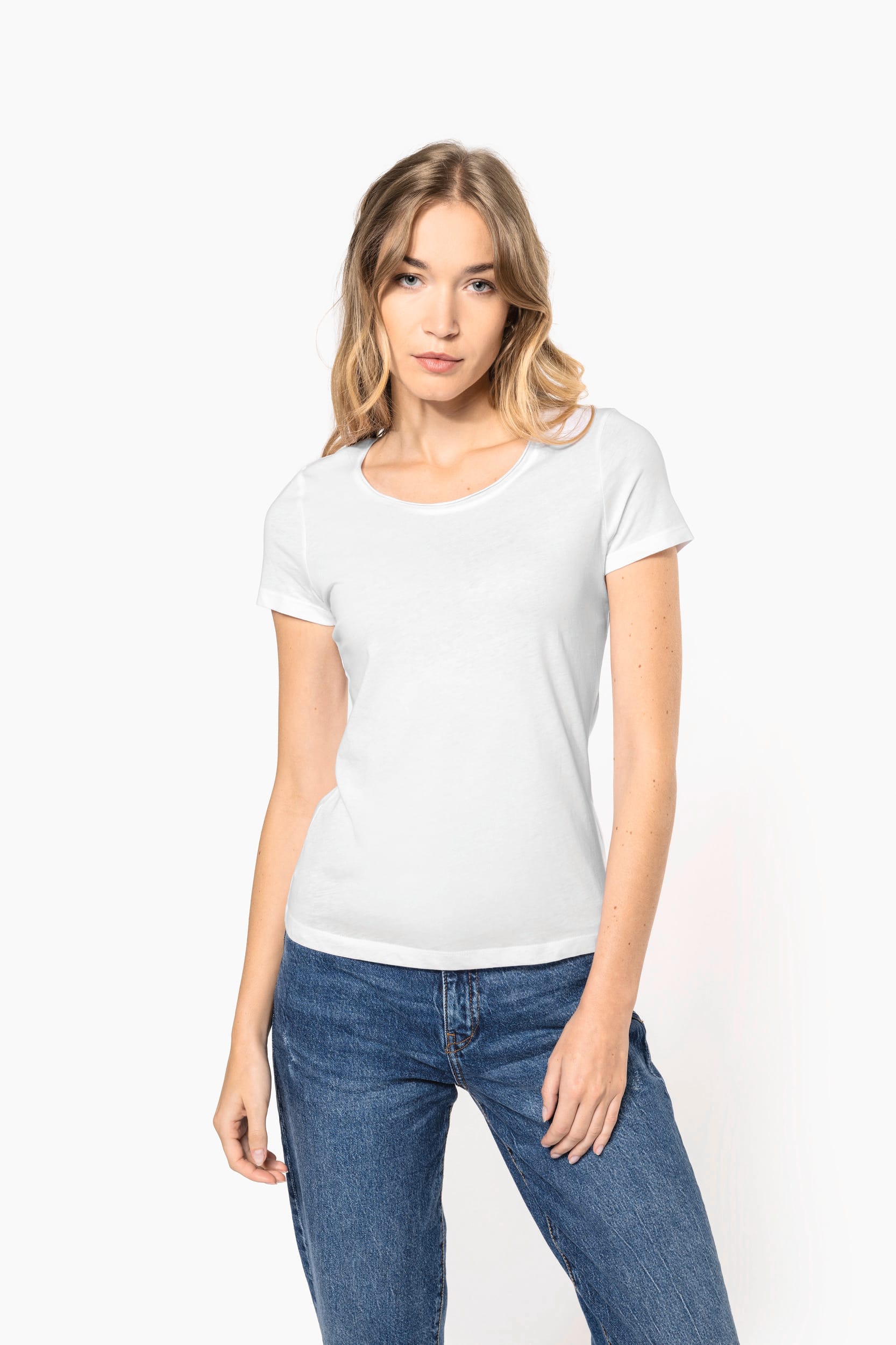 T-shirt Bio col &agrave; bords francs manches courtes femme